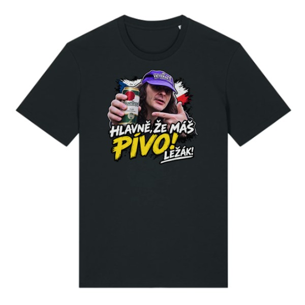 Tričko s potiskem Jirka Kára – Hlavně že máš pívo! Ležák!